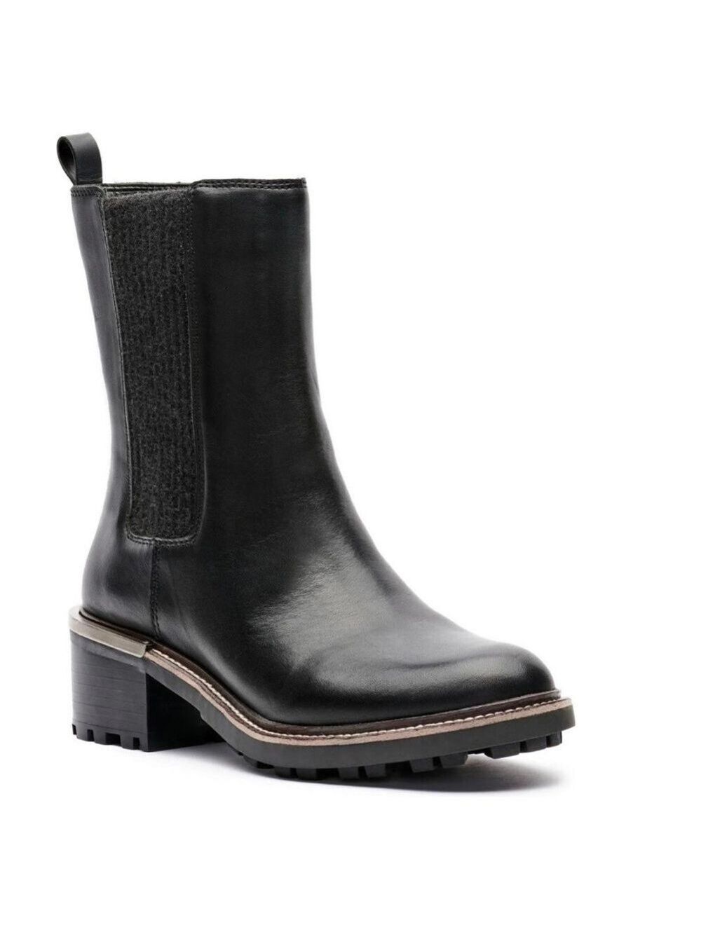 Vince Camuto Kourtly Black Leather Lug Sole Chelsea Chunky Block Heel Boot - NWT